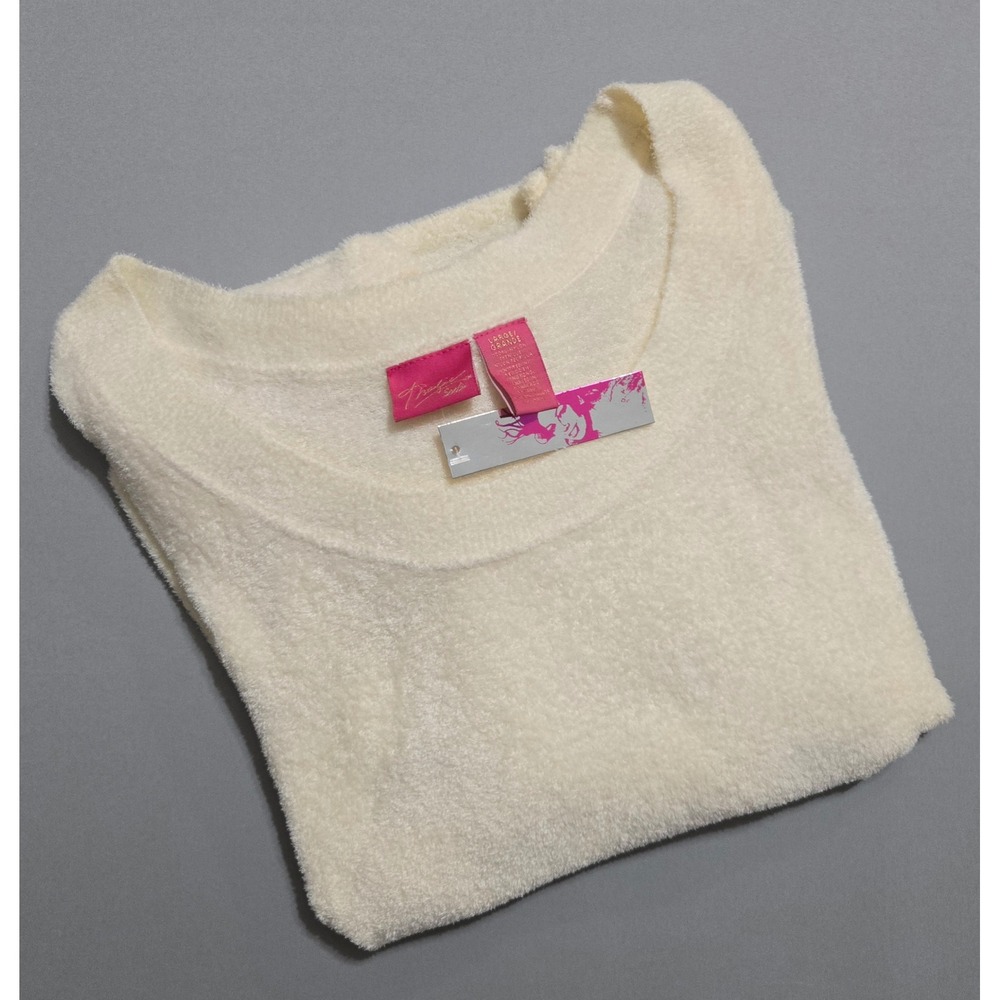 Thalia Sodi Chenille Sweater Womens Large Yellow Scoop Neck Long Sleeve‎ Fuzzy
